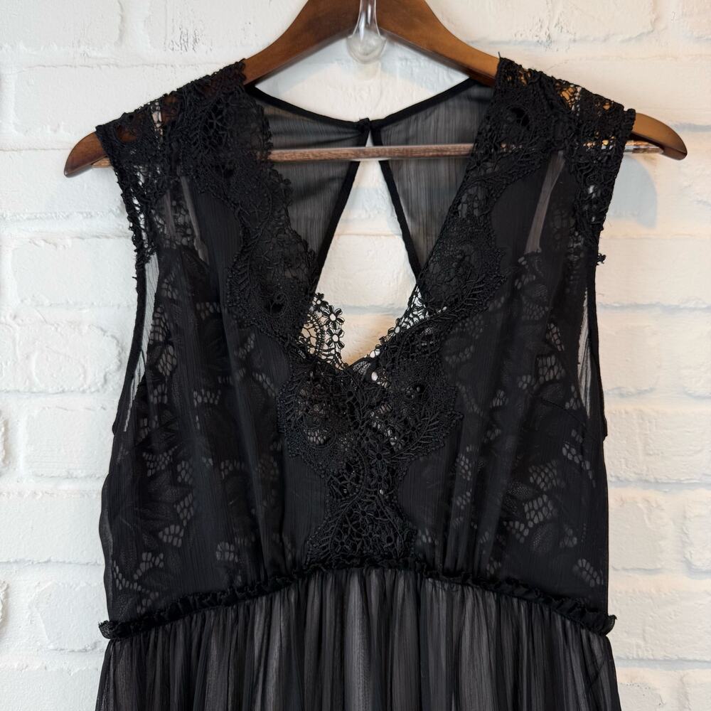 AllSaints Black Lace & Sheer Midi Dress - Picture 3 of 16